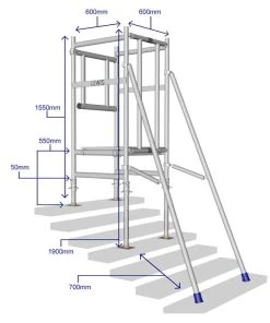 Stairwell Tower Hire (Stairway / Stair Tower) 11 No-slip adjustable footplates secure the base of the tower, and with a platform length of 1800mm.