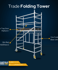 Trade Folding Tower 10 The Trade Folding Tower (Miniscaff) is the ultimate compact scaffold solution, designed for effortless single-person assembly. Perfect for trades like painters, decorators, and electricians, it offers unmatched safety and convenience as an alternative to ladders.